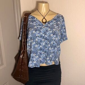 Lucky Brand blue floral and paisley button-up top